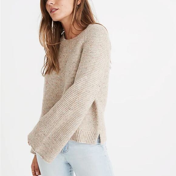 Madewell Flecked Wide-Sleeve Pullover Oversized Tan Wool Blend Sweater Size XS - Picture 1 of 12
